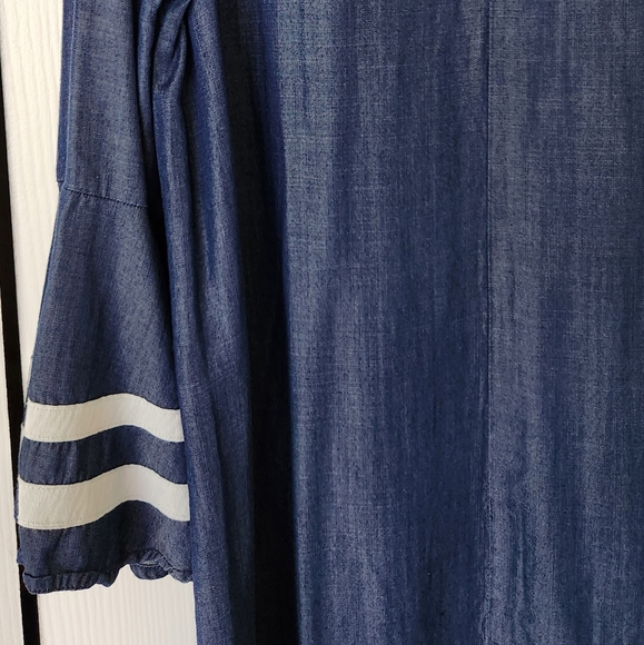 Blue Chambray Dress with Bell Sleeves - Picture 10 of 11